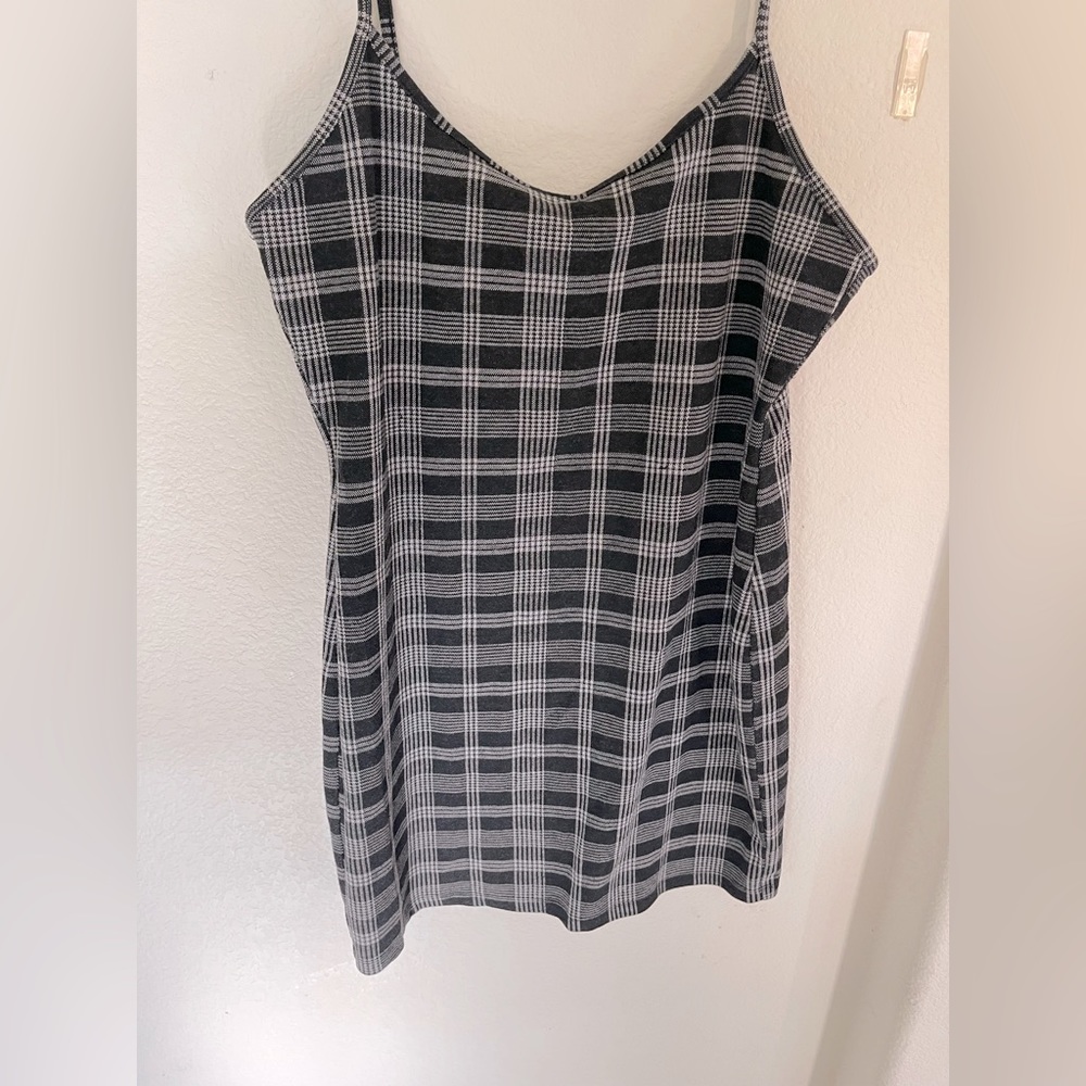Black and white plaid spaghetti strap dress